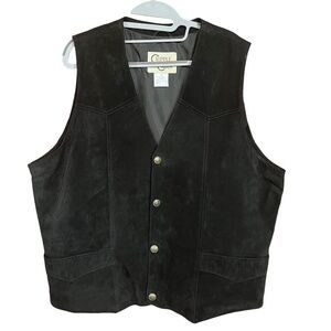 Cripple Creek Black Suede Leather Western Cowboy Snap Front Vest Size XL EUC